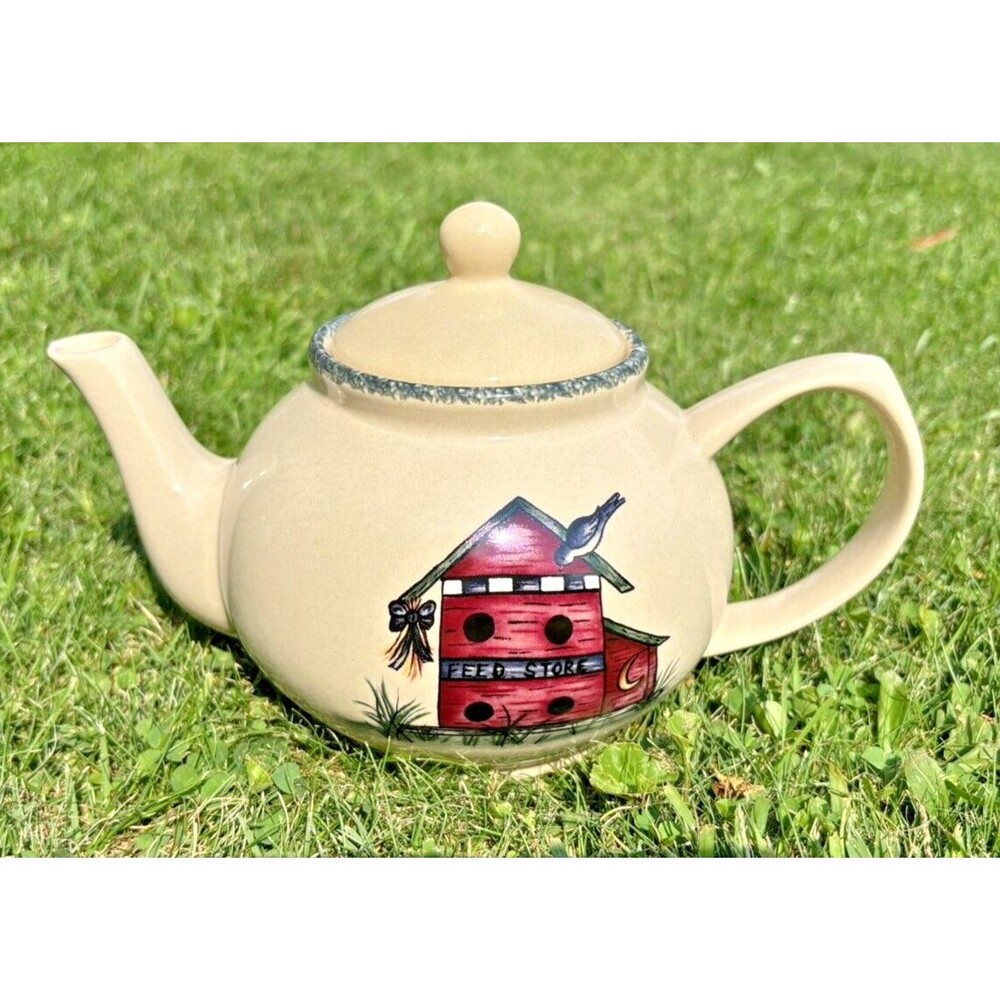 Home & Garden Party Birdhouse Stoneware Teapot ~ May 2001 ~ Made in USA Vintage